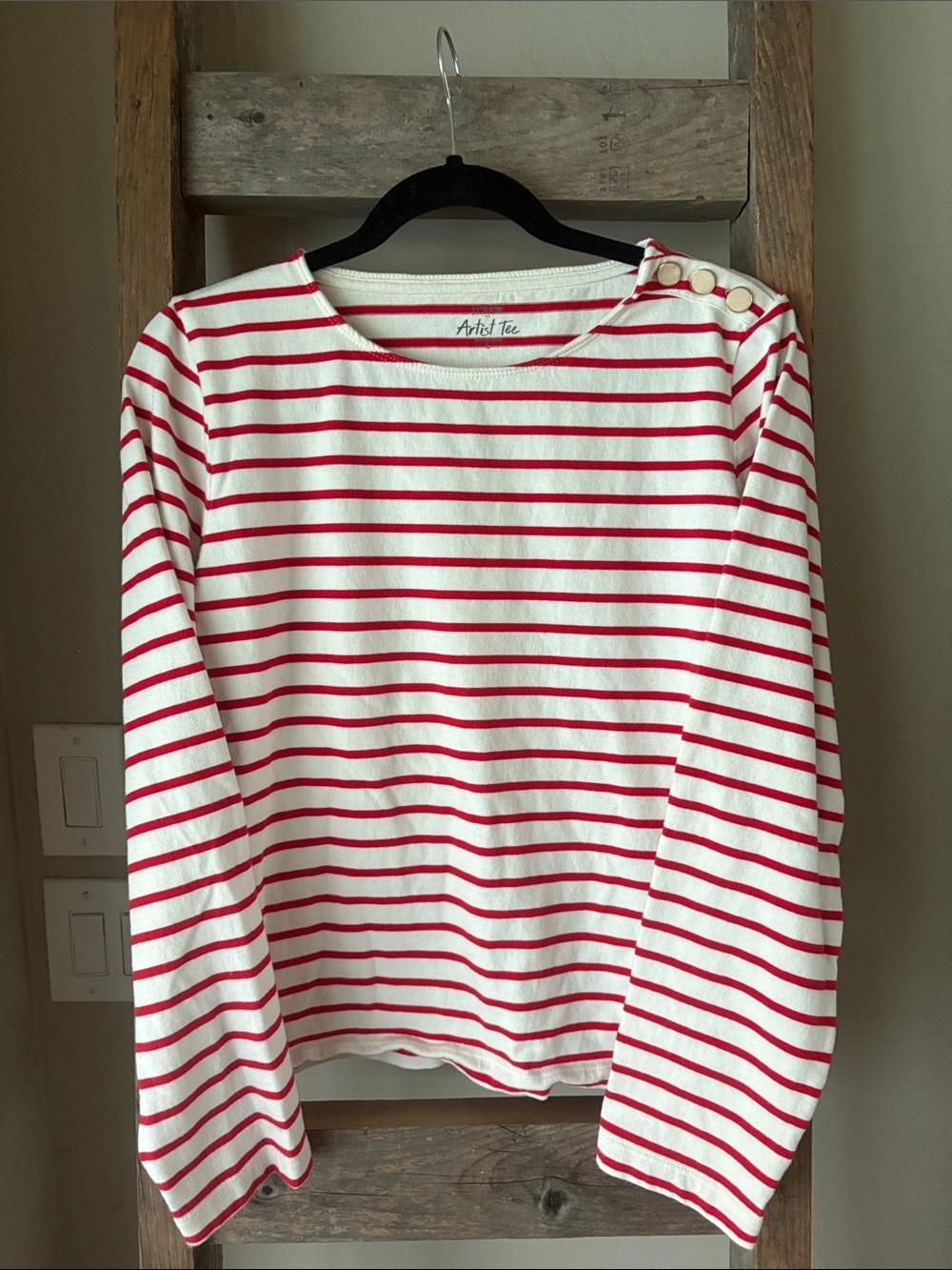 J.Crew Factory Women’s Stripes Artist Tee (Size L) Red and White